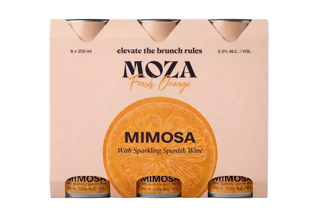 Moza Fresh Orange mimosa 3x6-pack blikjes – premium ready-to-drink mimosa cocktail met sinaasappel