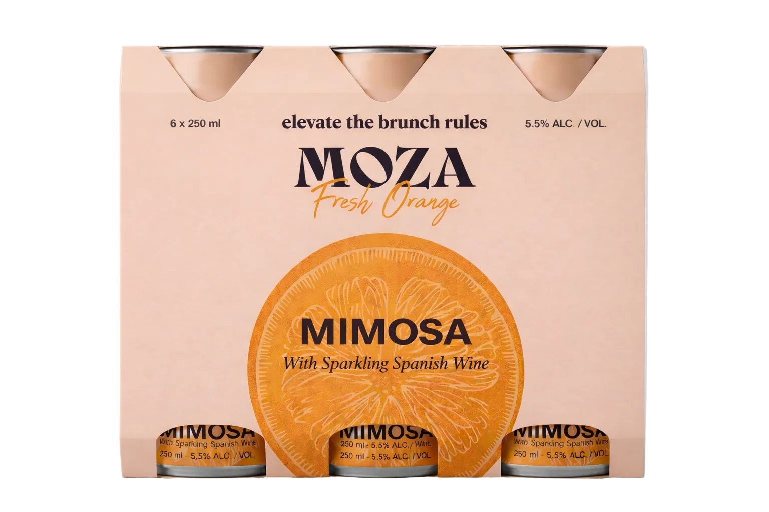 Moza Fresh Orange mimosa 3x6-pack blikjes – premium ready-to-drink mimosa cocktail met sinaasappel