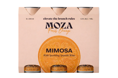 Moza Fresh Orange mimosa 6-pack blikjes – premium ready-to-drink mimosa cocktail met sinaasappel