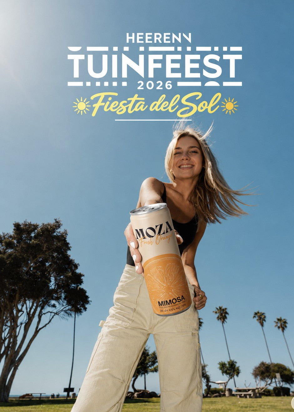 Vrouw met MOZA Fresh Orange Mimosa blik op Heerenn Tuinfeest 2026 Fiesta del Sol